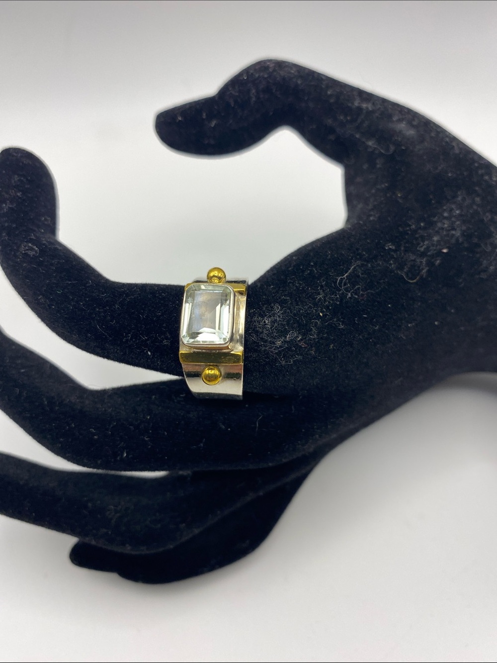 Gold & Silver 925 light green amethyst size 10 ring